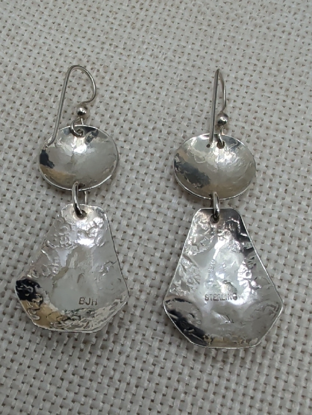 Sterling Silver 925 Floral Drop Earrings Florida Keys Artisan BJH Vintage 1990s - Picture 6 of 17